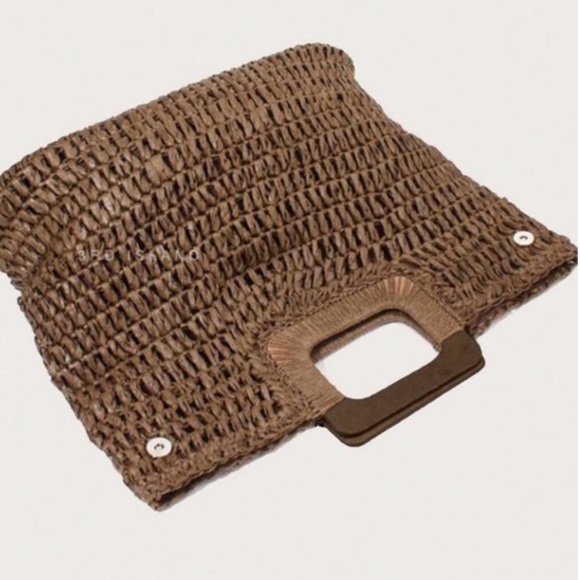 Boho straw large tote top handle summer bag - Picture 15 of 16